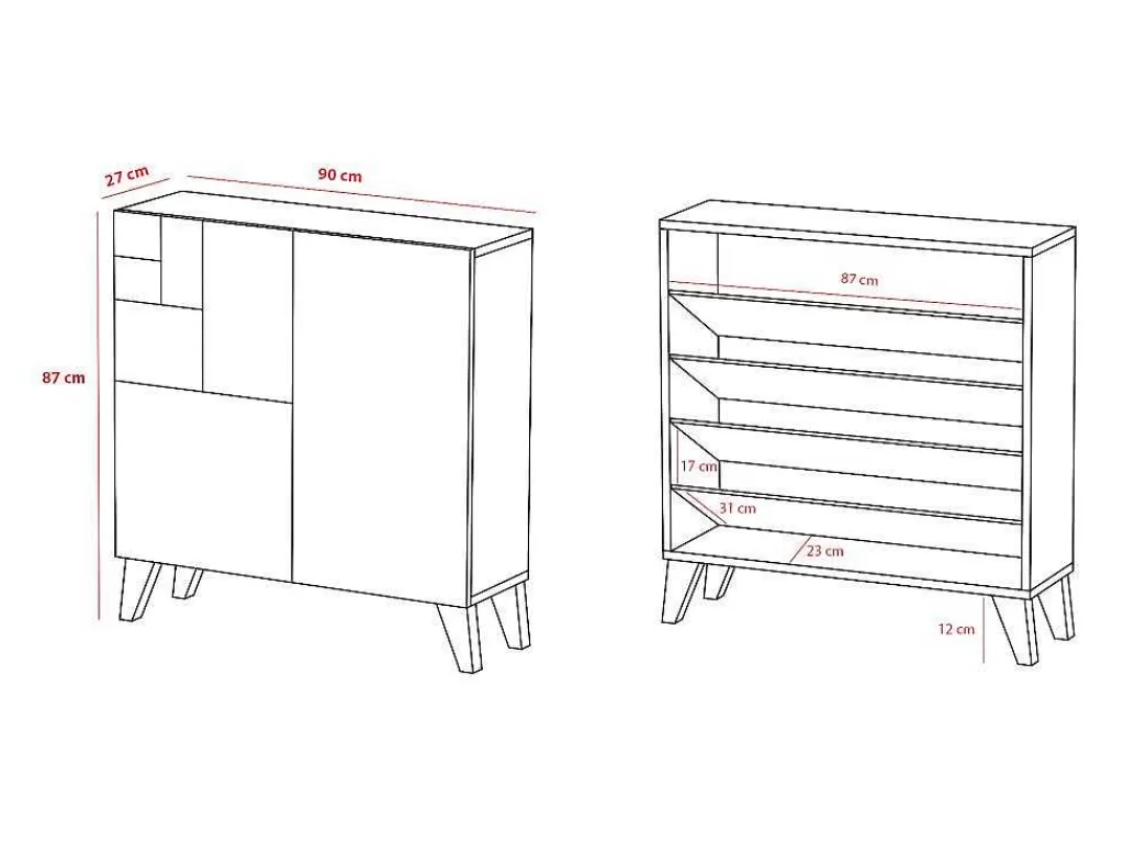 Sapateira*Herdasa Sapateiro/Móvel Organização - H87Cm X L90Cm X P27Cm Chene Dore Bergen