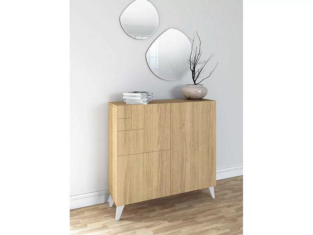 Sapateira*Herdasa Sapateiro/Móvel Organização - H87Cm X L90Cm X P27Cm Chene Dore Pernas Branco Bergen