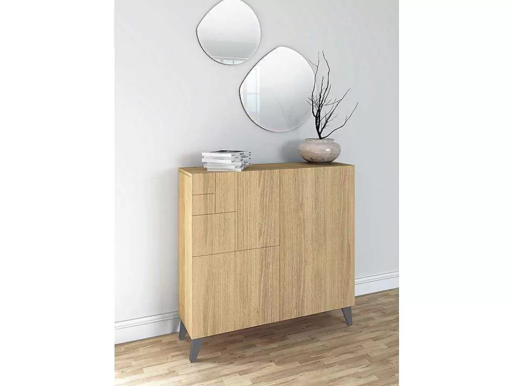 Sapateira*Herdasa Sapateiro/Móvel Organização - H87Cm X L90Cm X P27Cm Chene Dore Pernas Cinza Bergen