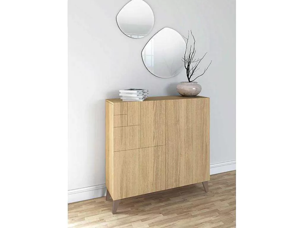 Sapateira*Herdasa Sapateiro/Móvel Organização - H87Cm X L90Cm X P27Cm Chene Dore Pernas Moca Bergen