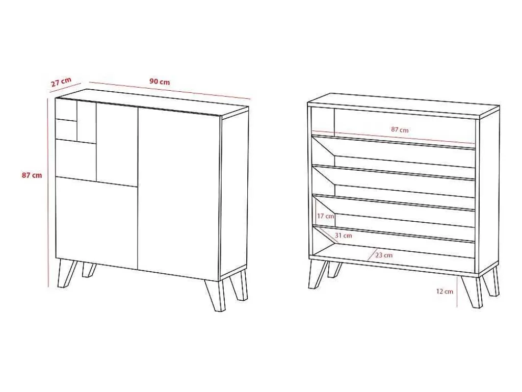 Sapateira*Herdasa Sapateiro/Móvel Organização - H87Cm X L90Cm X P27Cm Chene Dore Pernas Moca Bergen