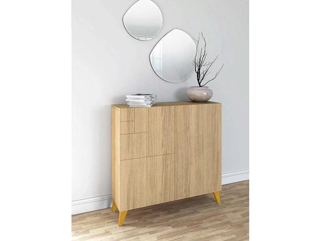 Sapateira*Herdasa Sapateiro/Móvel Organização - H87Cm X L90Cm X P27Cm Chene Dore Pernas Mostarda Bergen