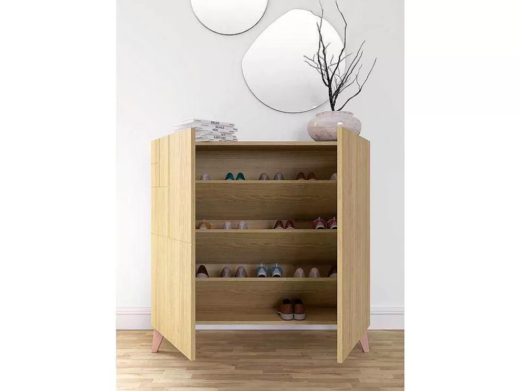 Sapateira*Herdasa Sapateiro/Móvel Organização - H87Cm X L90Cm X P27Cm Chene Dore Pernas Rose Bergen