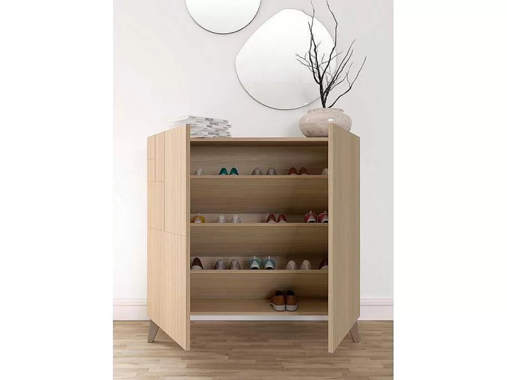 Sapateira*Herdasa Sapateiro/Móvel Organização - H87Cm X L90Cm X P27Cm Nogueira Clara Pernas Moca - Bergen