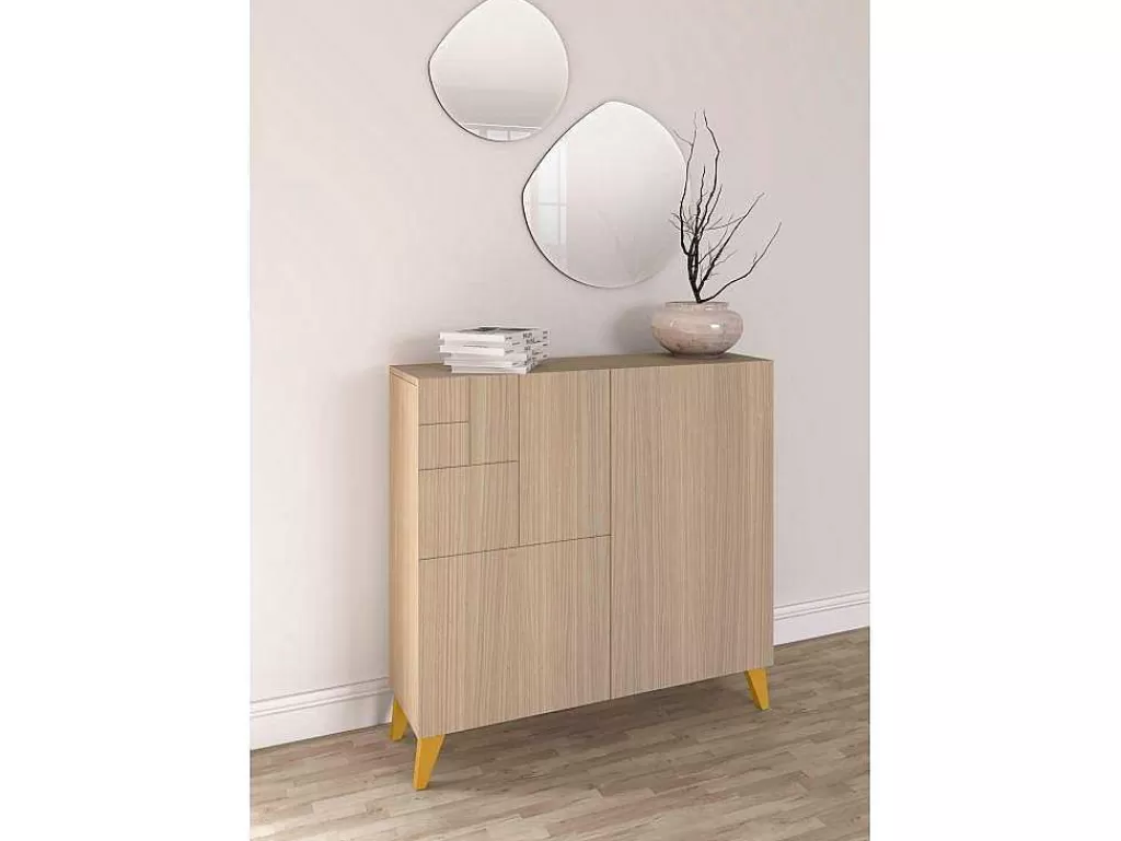 Sapateira*Herdasa Sapateiro/Móvel Organização - H87Cm X L90Cm X P27Cm Nogueira Clara Pernas Mostarda - Bergen
