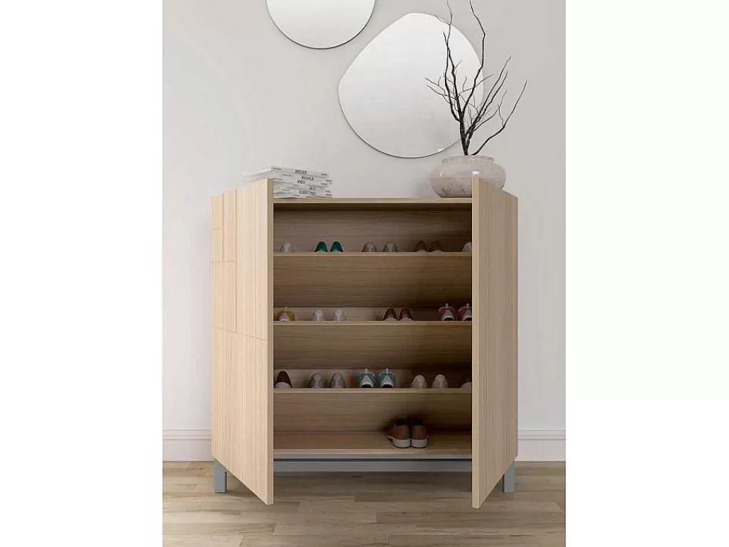 Sapateira*Herdasa Sapateiro/Móvel Organização - H90Cm X L90Cm X P27Cm Nogueira Clara Pernas Cinza - Copenhague