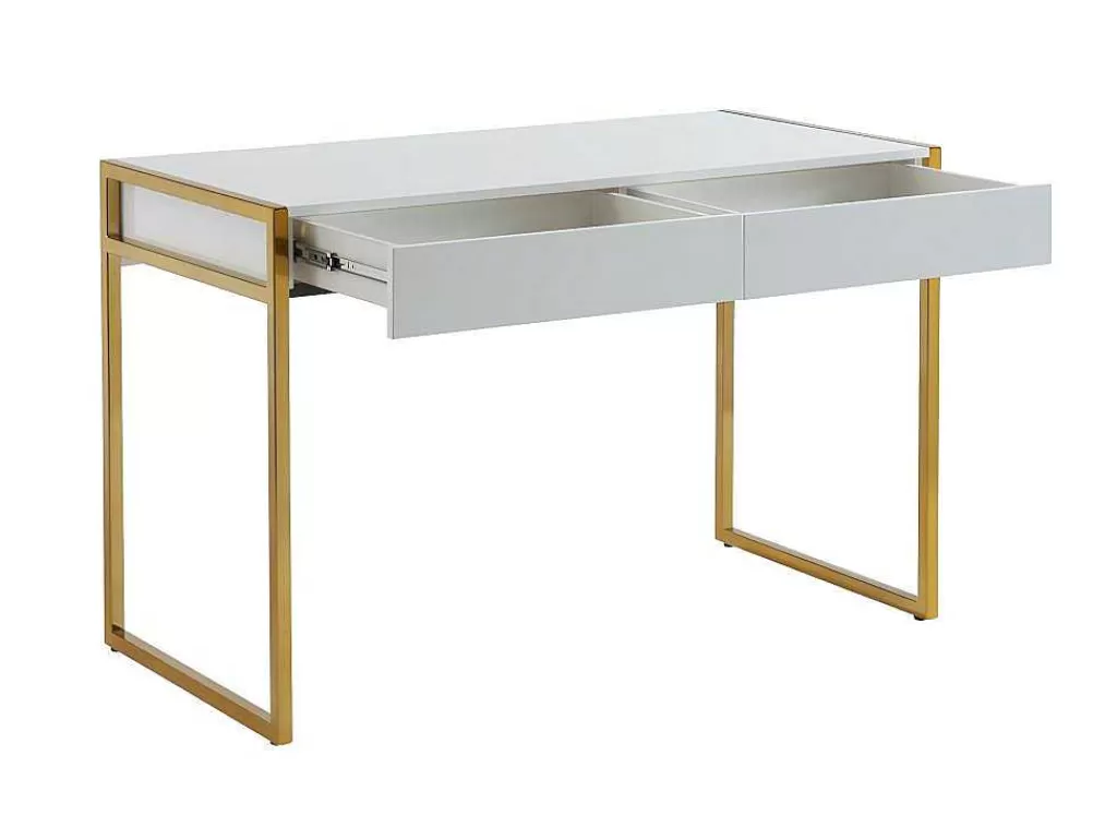Secretária*PASCAL MORABITO Secretária Com 2 Gavetas Em Mdf E Metal Cor Branco E Dourado - Mason