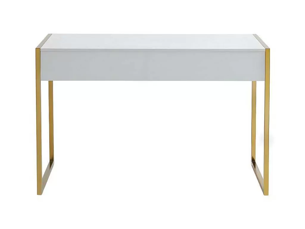 Secretária*PASCAL MORABITO Secretária Com 2 Gavetas Em Mdf E Metal Cor Branco E Dourado - Mason