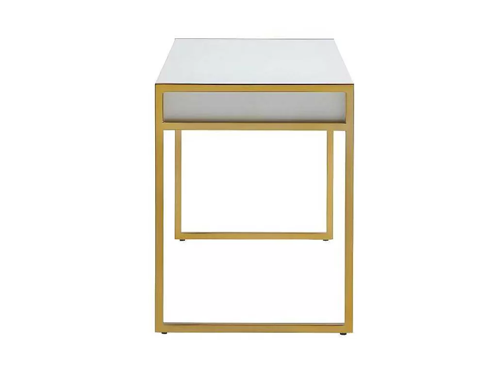 Secretária*PASCAL MORABITO Secretária Com 2 Gavetas Em Mdf E Metal Cor Branco E Dourado - Mason