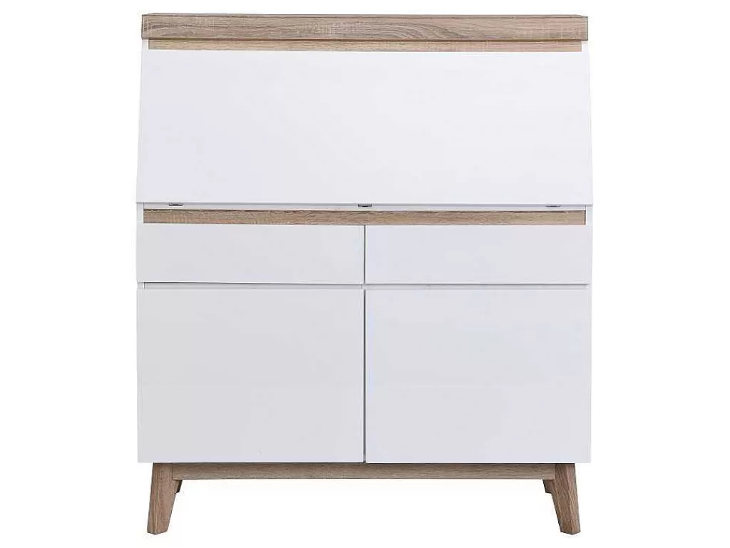 Secretária*Vente-unique Secretária Com 2 Portas E 2 Gavetas Mdf Branco E Natural - Rilesa