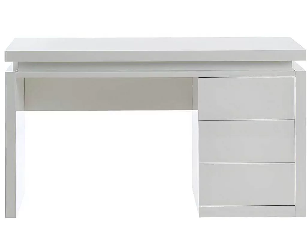 Secretária*Vente-unique Secretária Com 3 Gavetas - Mdf Lacado A Branco - Leds - Emerson