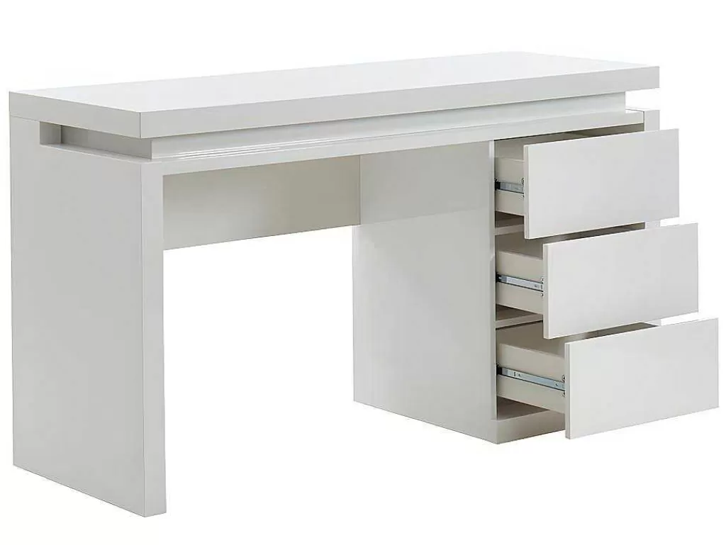 Secretária*Vente-unique Secretária Com 3 Gavetas - Mdf Lacado A Branco - Leds - Emerson