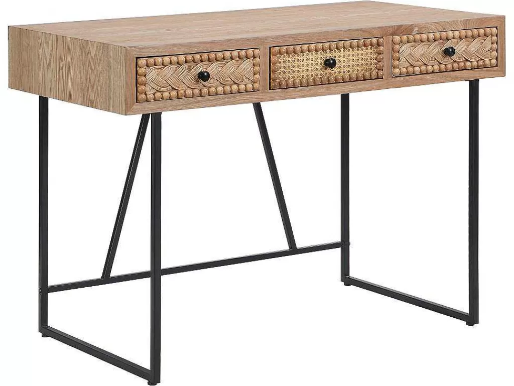 Secretária*Vente-unique Secretária Com 3 Gavetas Mdf E Metal Cor Natural E Preto - Akivi