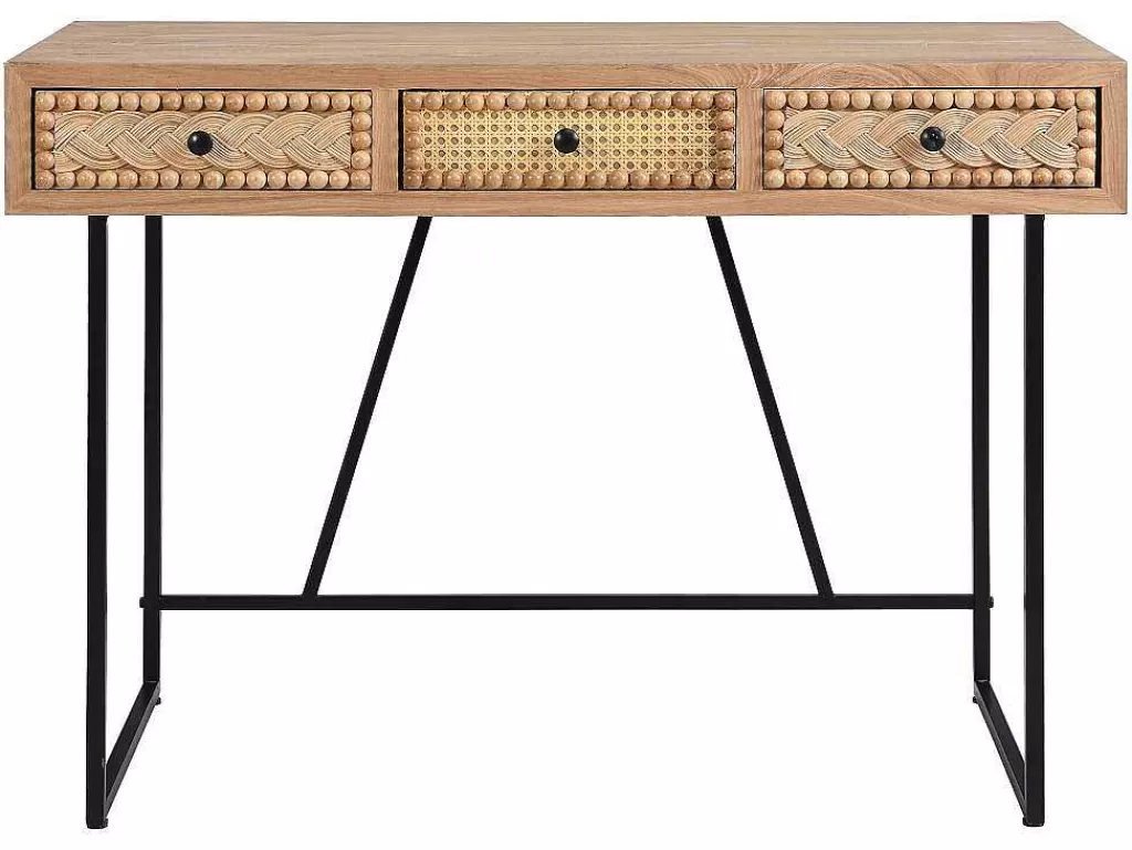 Secretária*Vente-unique Secretária Com 3 Gavetas Mdf E Metal Cor Natural E Preto - Akivi