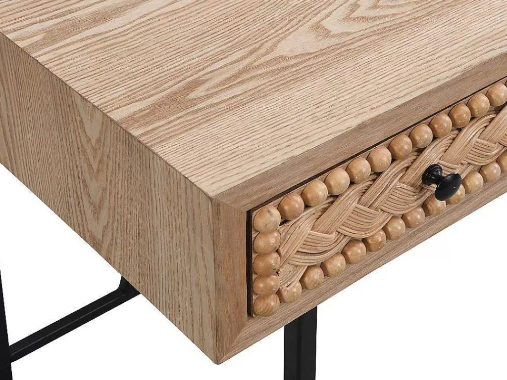 Secretária*Vente-unique Secretária Com 3 Gavetas Mdf E Metal Cor Natural E Preto - Akivi