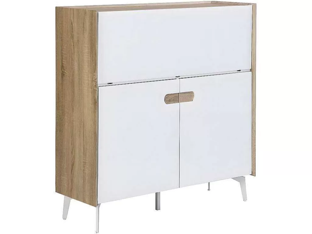 Secretária*Vente-unique Secretária Com 3 Portas Mdf E Metal Cor Natural E Branco - Derelis