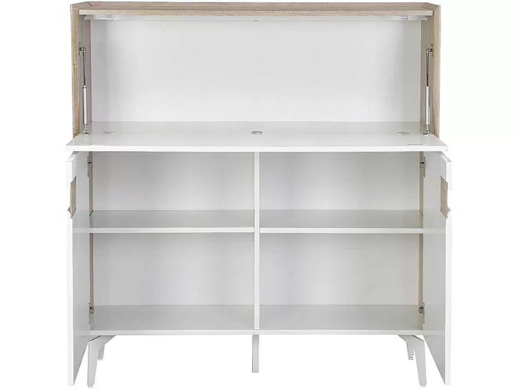 Secretária*Vente-unique Secretária Com 3 Portas Mdf E Metal Cor Natural E Branco - Derelis
