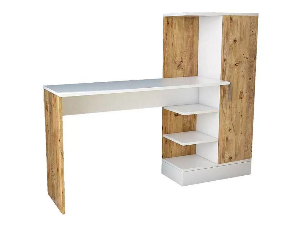 Secretária*Vente-unique Secretária Com Armário De Arrumação Cor Natural E Branco - Milaria