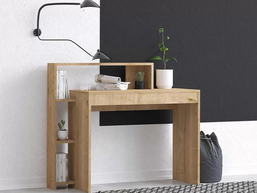 Consola*Vente-unique Secretária Consola Com Espacos De Arrumação Cor Natural - Jemila