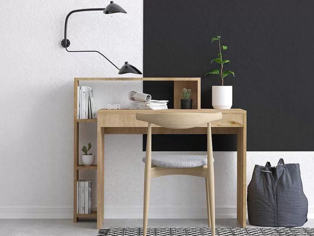 Consola*Vente-unique Secretária Consola Com Espacos De Arrumação Cor Natural - Jemila