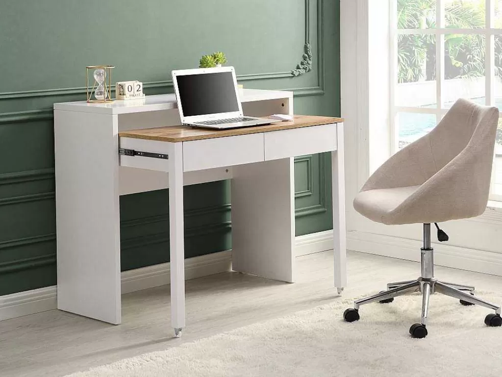 Consola*Vente-unique Secretária Consola Extensivel Com 2 Gavetas Branco E Natural - Loavia