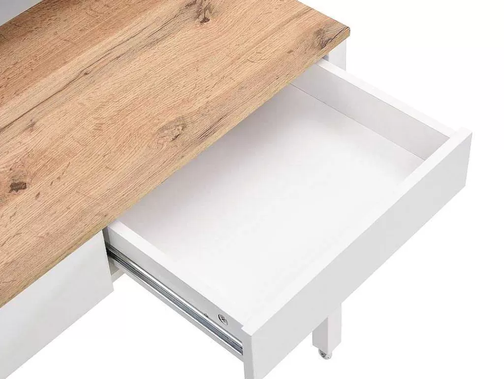 Consola*Vente-unique Secretária Consola Extensivel Com 2 Gavetas Branco E Natural - Loavia