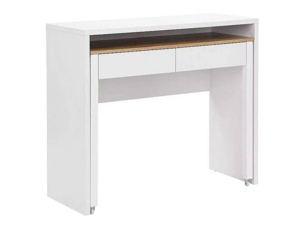 Consola*Vente-unique Secretária Consola Extensivel Com 2 Gavetas Branco E Natural - Loavia