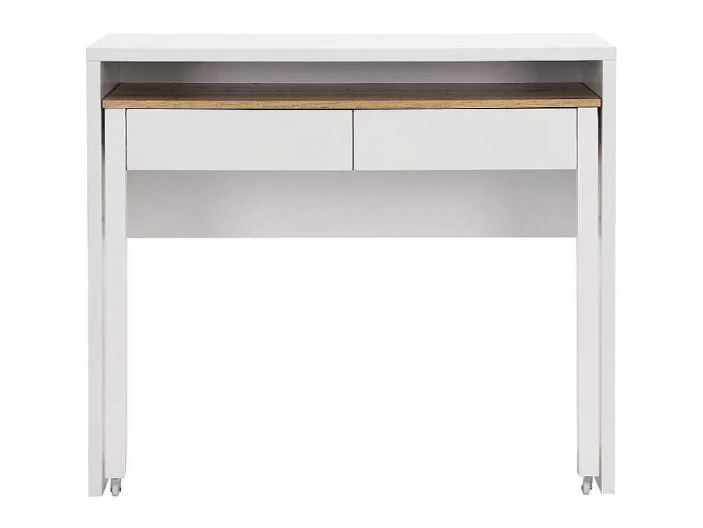 Consola*Vente-unique Secretária Consola Extensivel Com 2 Gavetas Branco E Natural - Loavia