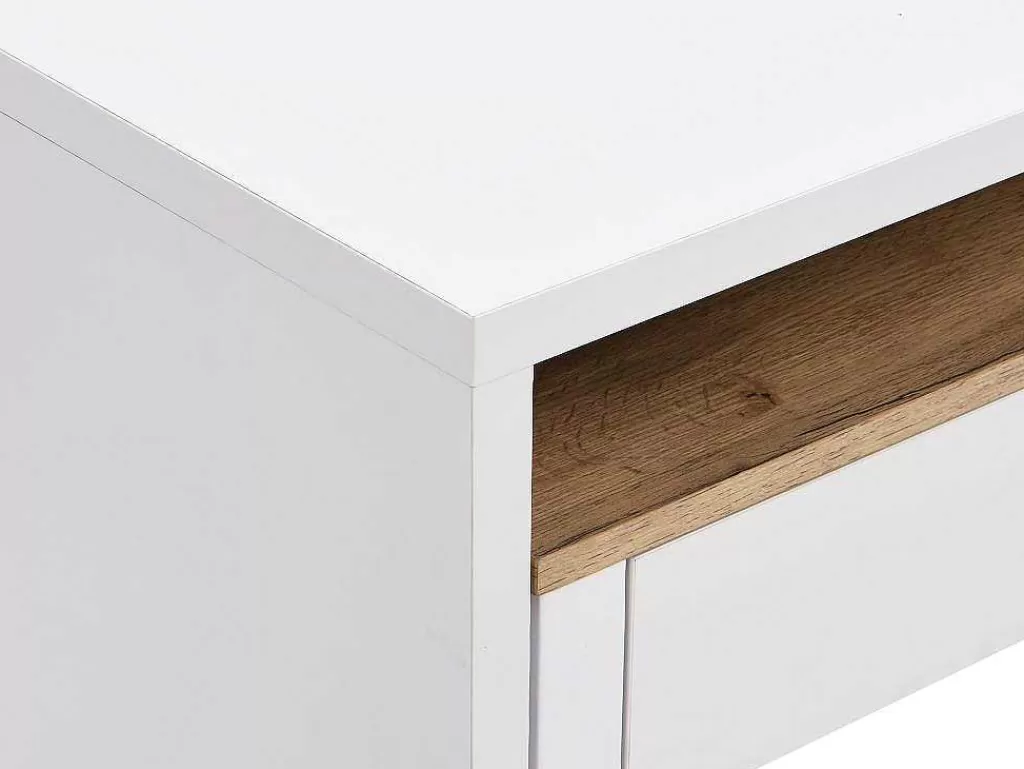 Consola*Vente-unique Secretária Consola Extensivel Com 2 Gavetas Branco E Natural - Loavia
