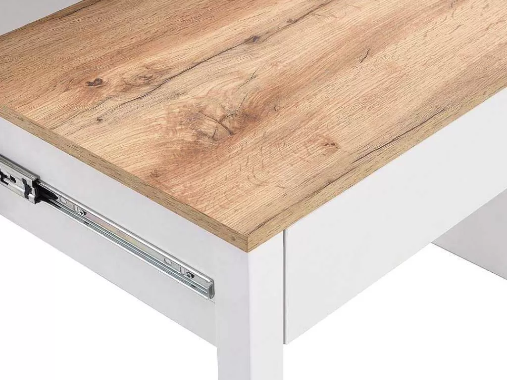 Consola*Vente-unique Secretária Consola Extensivel Com 2 Gavetas Branco E Natural - Loavia