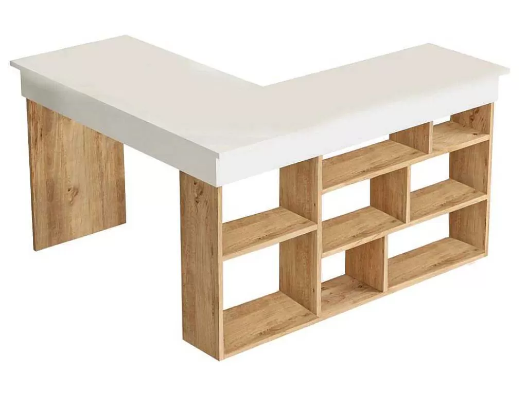 Secretária*Vente-unique Secretária De Canto Com Espacos De Arrumação Cor Branco E Natural - Lileul