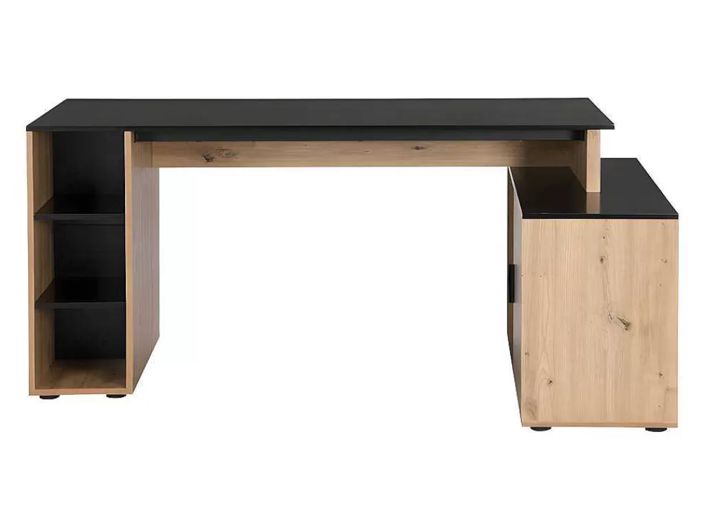 Secretária*Vente-unique Secretária De Canto Com Espacos De Arrumação Mdf Natural E Preto - Romiara