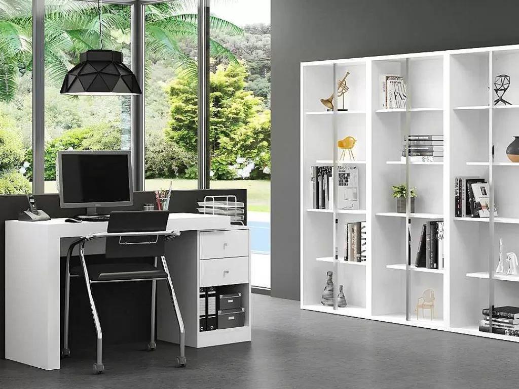 Secretária*Vente-unique Secretária Extensivel Com 2 Gavetas E 1 Nicho Branco - Evan
