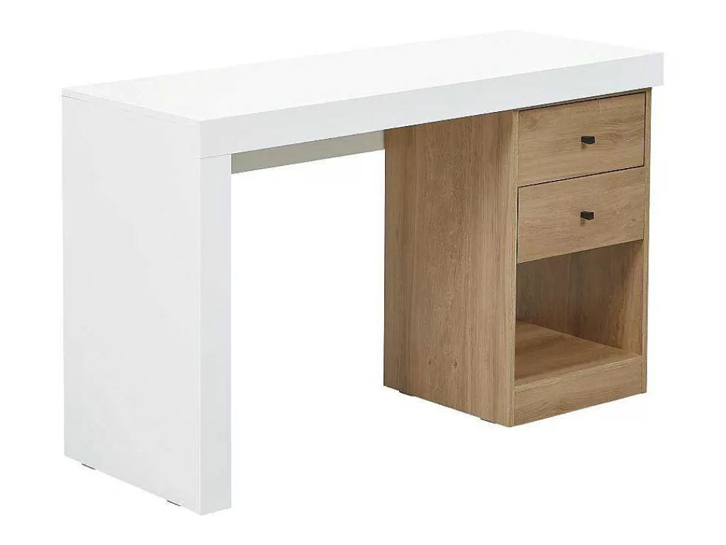 Secretária*Vente-unique Secretária Extensivel Com 2 Gavetas E 1 Nicho Branco E Carvalho - Evan