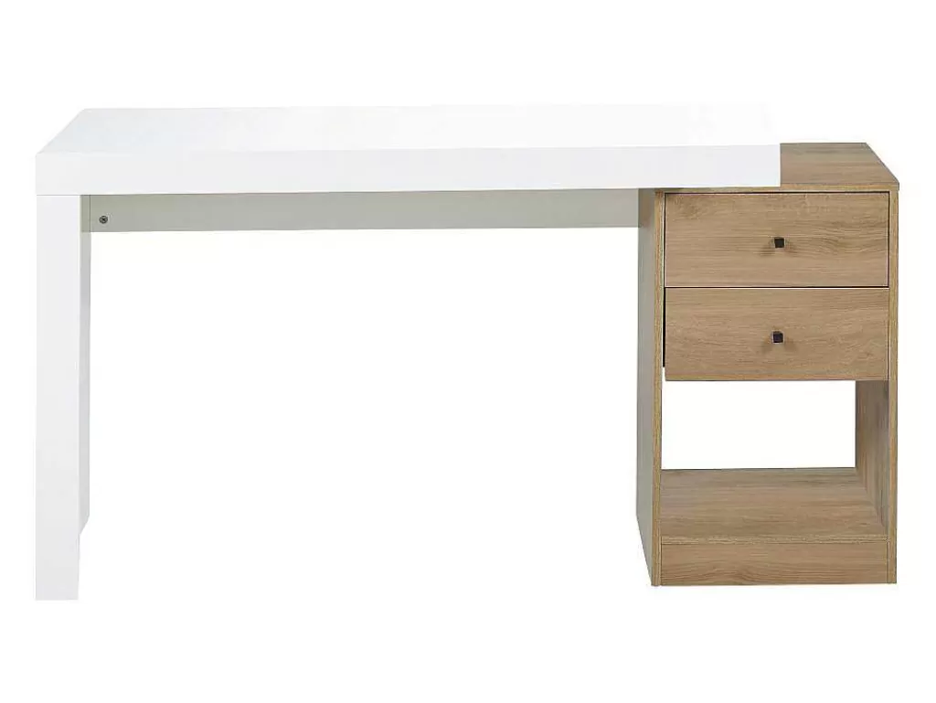 Secretária*Vente-unique Secretária Extensivel Com 2 Gavetas E 1 Nicho Branco E Carvalho - Evan