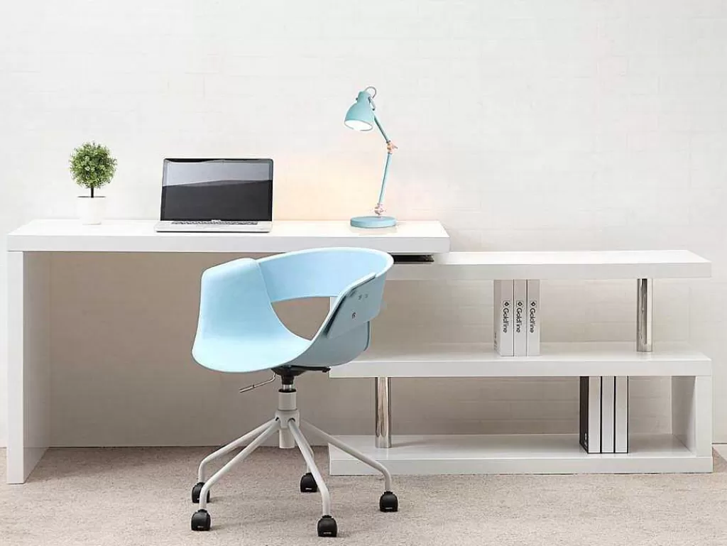Secretária*Vente-unique Secretária Extensivel Em Mdf Lacado Cor Branco Com Tampo Giratorio 360° - Nicephore