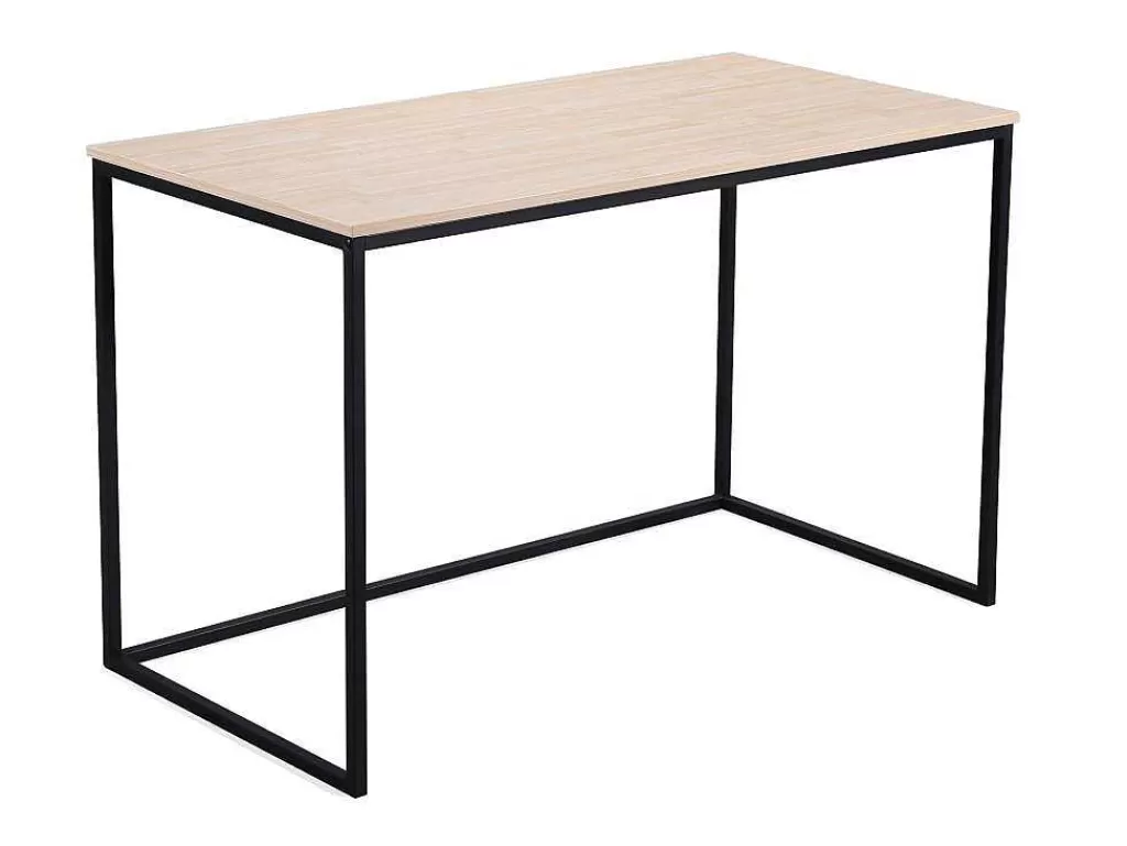 Secretária*Skraut Home Secretária Mia - Tampo Em Carvalho Nordico, 19 Mm De EsPéssura. Pernas De Metal Preto. 120X60X75Cm