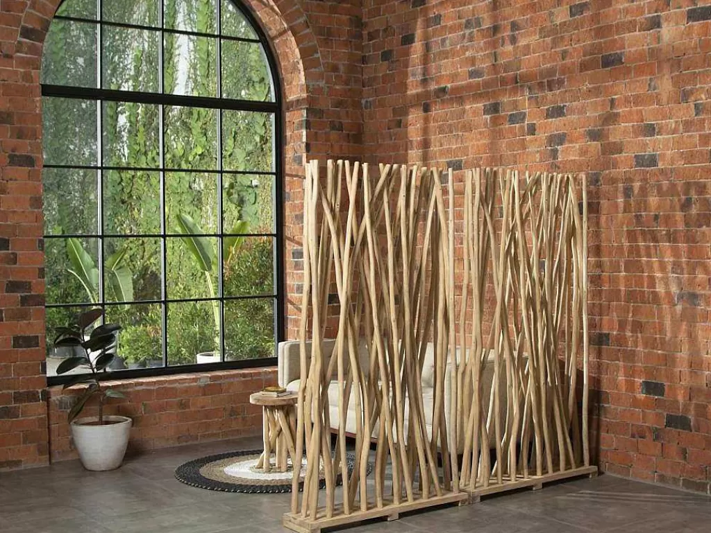 Biombo*OZAIA Separador De Divisao Em Madeira De Teca De C. 100 X L. 25 X A. 180 Cm Cor Natural - Gayana