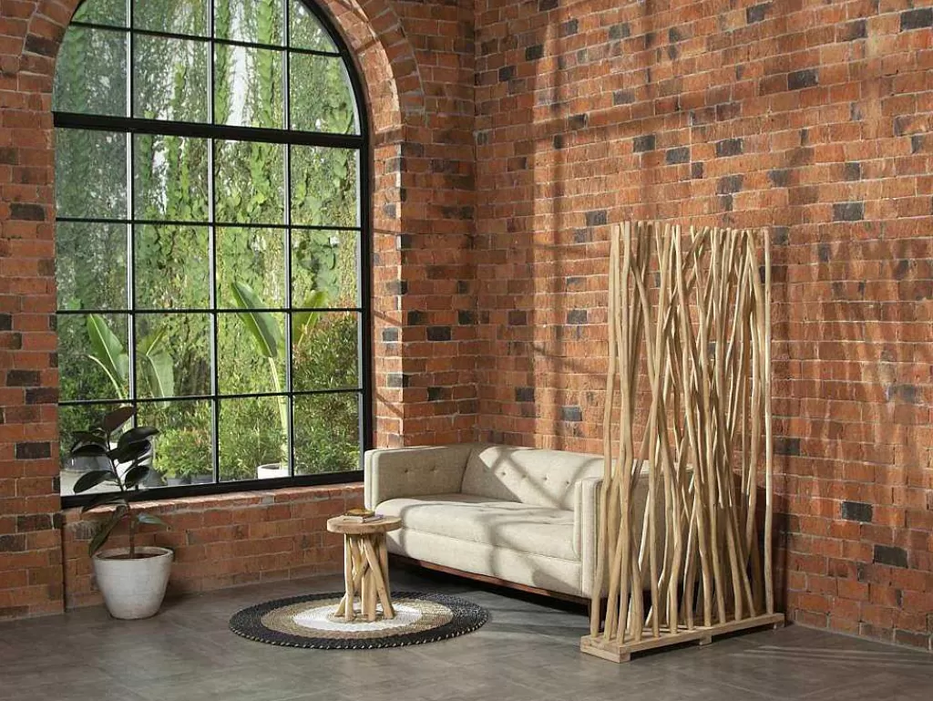 Biombo*OZAIA Separador De Divisao Em Madeira De Teca De C. 100 X L. 25 X A. 180 Cm Cor Natural - Gayana