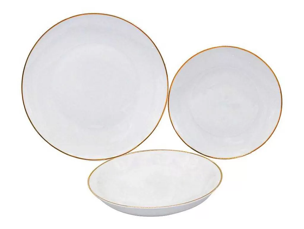 Louça E Utensílios De Cozinha*OZAIA Servico De Loica 18 Pecas Porcelana Branco Com Detalhes Dourados - Julina