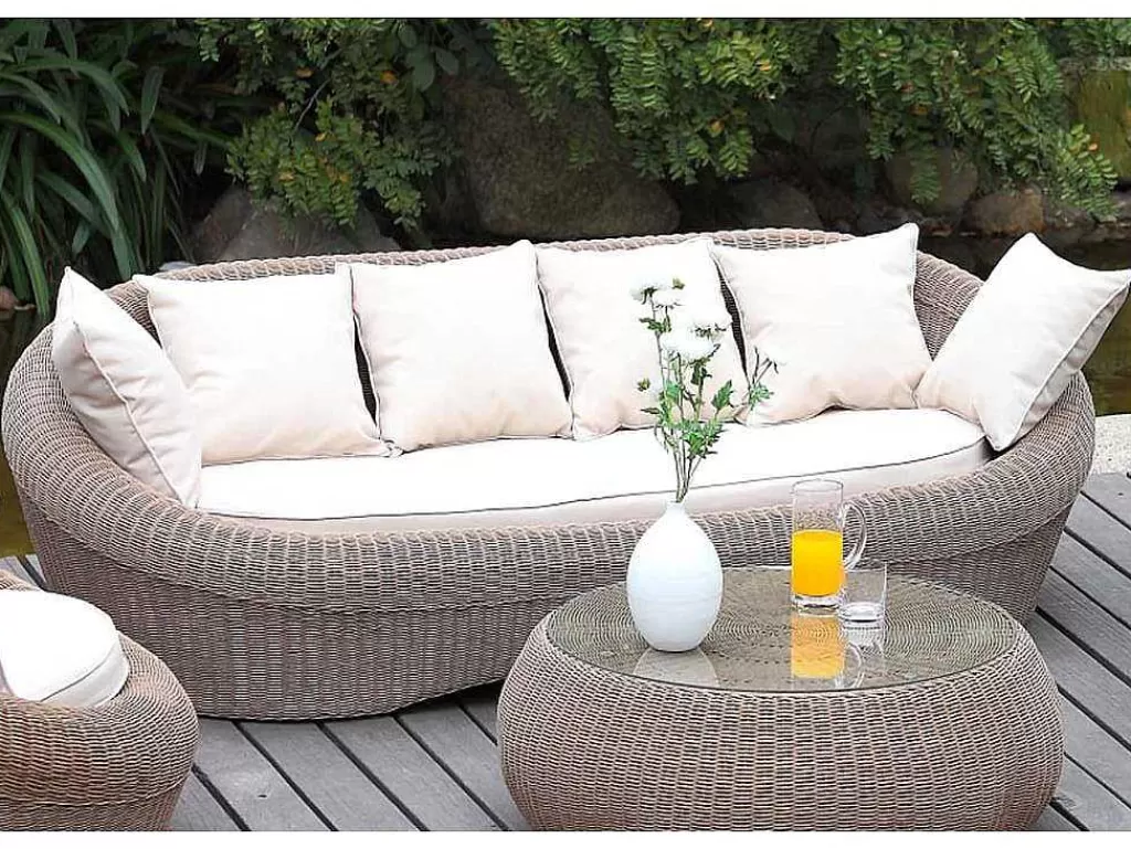 Conjunto Relax De Jardim*MYLIA Sofá 3 Lugares De Jardim Em Resina Entrancada Caramelo - Whiteheaven