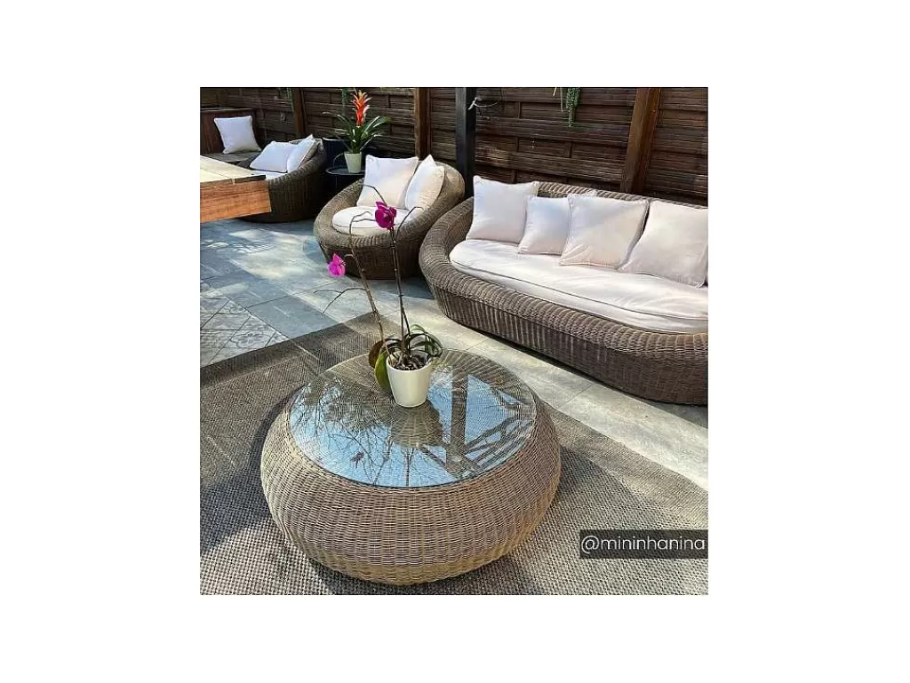 Conjunto Relax De Jardim*MYLIA Sofá 3 Lugares De Jardim Em Resina Entrancada Caramelo - Whiteheaven
