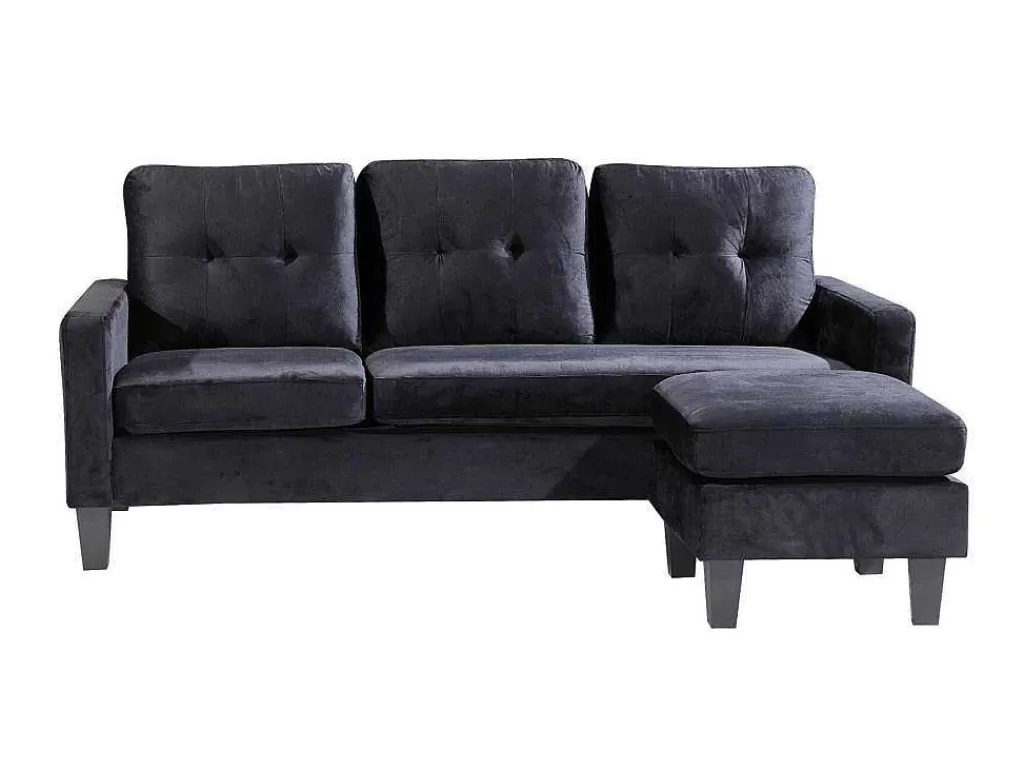 Sofá*Saldosystocks Sofá + Pufe Conversivel Em Chaise Longue 184X131 Cm 3 Lugares Cor Preta