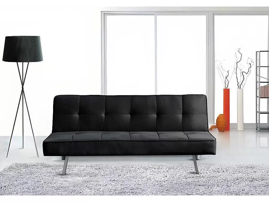 Sofá Cama Clic-Clac E Dobravel*Saldosystocks Sofá Cama 2 Lugares Em Veludo Ainhoa Clic Clac 175X74Cm Preto