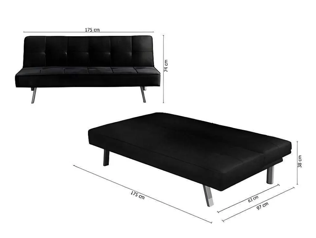 Sofá Cama Clic-Clac E Dobravel*Saldosystocks Sofá Cama 2 Lugares Em Veludo Ainhoa Clic Clac 175X74Cm Preto
