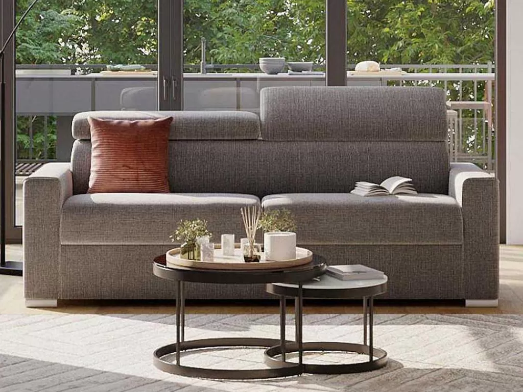 Sofá Cama De Abertura Rapida*Vente-unique Sofá Cama 4 Lugares Abertura Facil Em Tecido Cinzento - Cama De 160 Cm E Colchão De 18 Cm - Vizir
