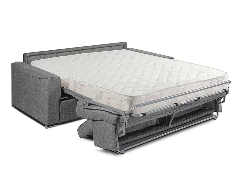 Sofá Cama De Abertura Rapida*Vente-unique Sofá Cama 4 Lugares Abertura Facil Em Tecido Cinzento - Cama De 160 Cm E Colchão De 18 Cm - Vizir