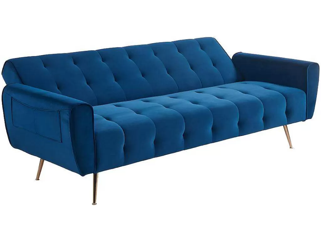 Sofá Cama Clic-Clac E Dobravel*Vente-unique Sofá Cama Clic Calc De 3 Lugares Em Veludo Azul Escuro - Polani