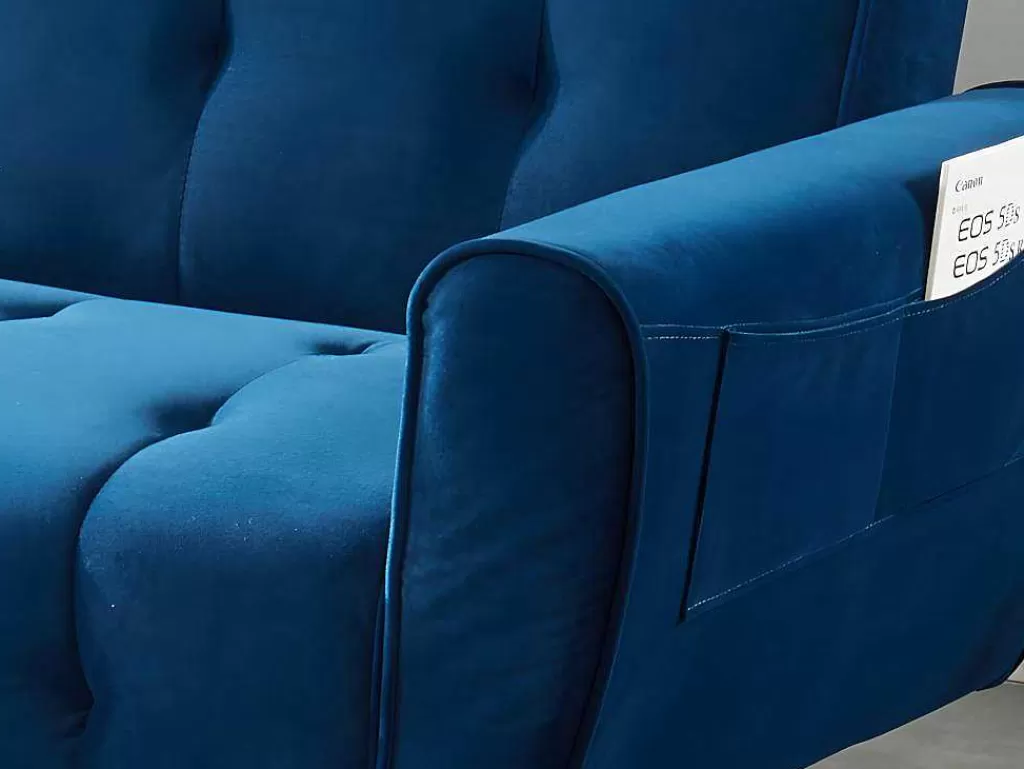 Sofá Cama Clic-Clac E Dobravel*Vente-unique Sofá Cama Clic Calc De 3 Lugares Em Veludo Azul Escuro - Polani