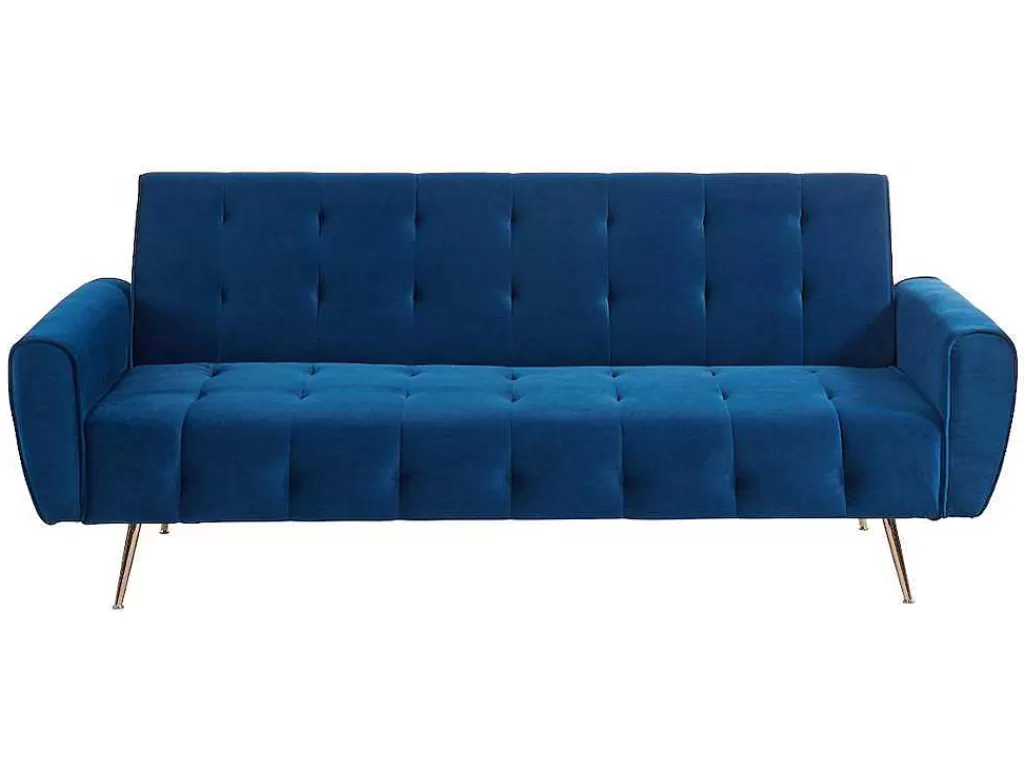 Sofá Cama Clic-Clac E Dobravel*Vente-unique Sofá Cama Clic Calc De 3 Lugares Em Veludo Azul Escuro - Polani